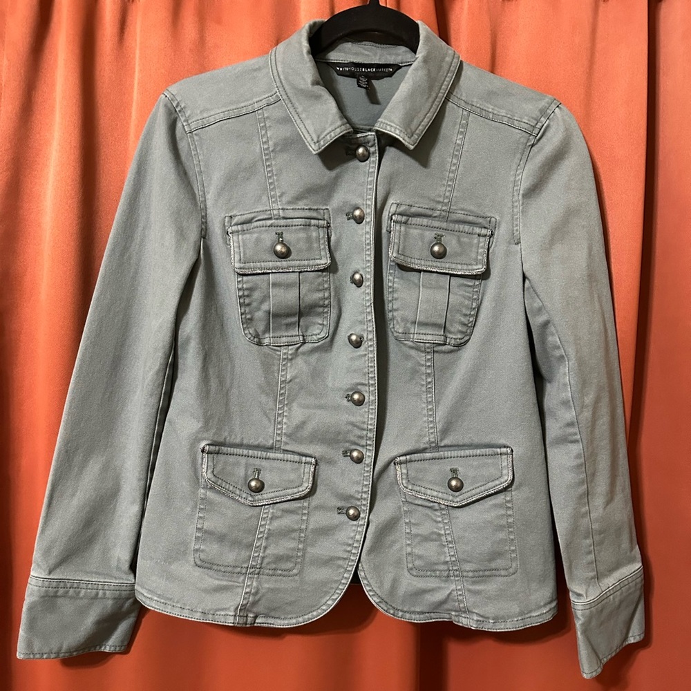 White House Black Market Green Utility Jacket Silver Trim Women’s 6